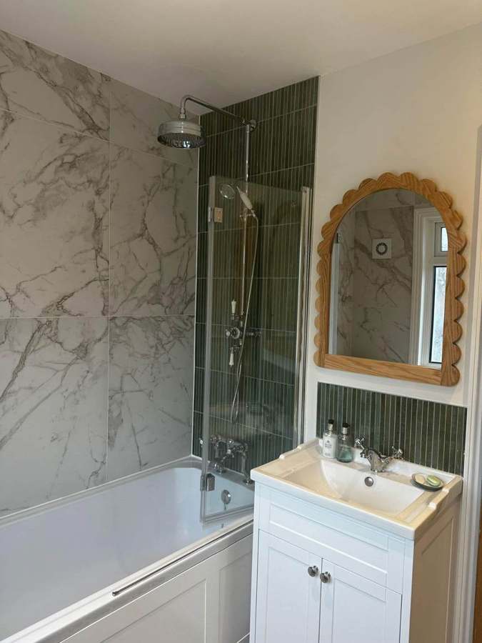 After — Back to brick — rebuilt in marble & green